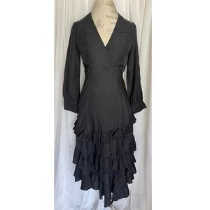 Vintage Black/Black Matte Satin Polka Dot Mermaid 3-Tier Midi Dress XS/Small
